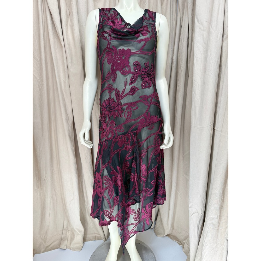 Whimsigoth Connected Apparel Burgundy Burnout Cowl Neck Maxi Dress XL